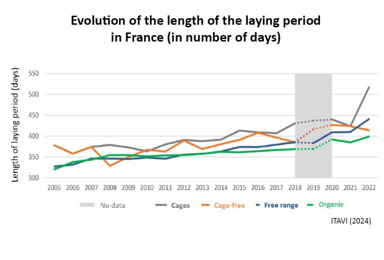 graph of the evolution of laying duration in France